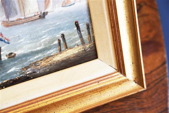 Louis Charles Verboeckhoven (Belgian 1802-1889) Dutch fishing boats offshore, 8 x 11in.